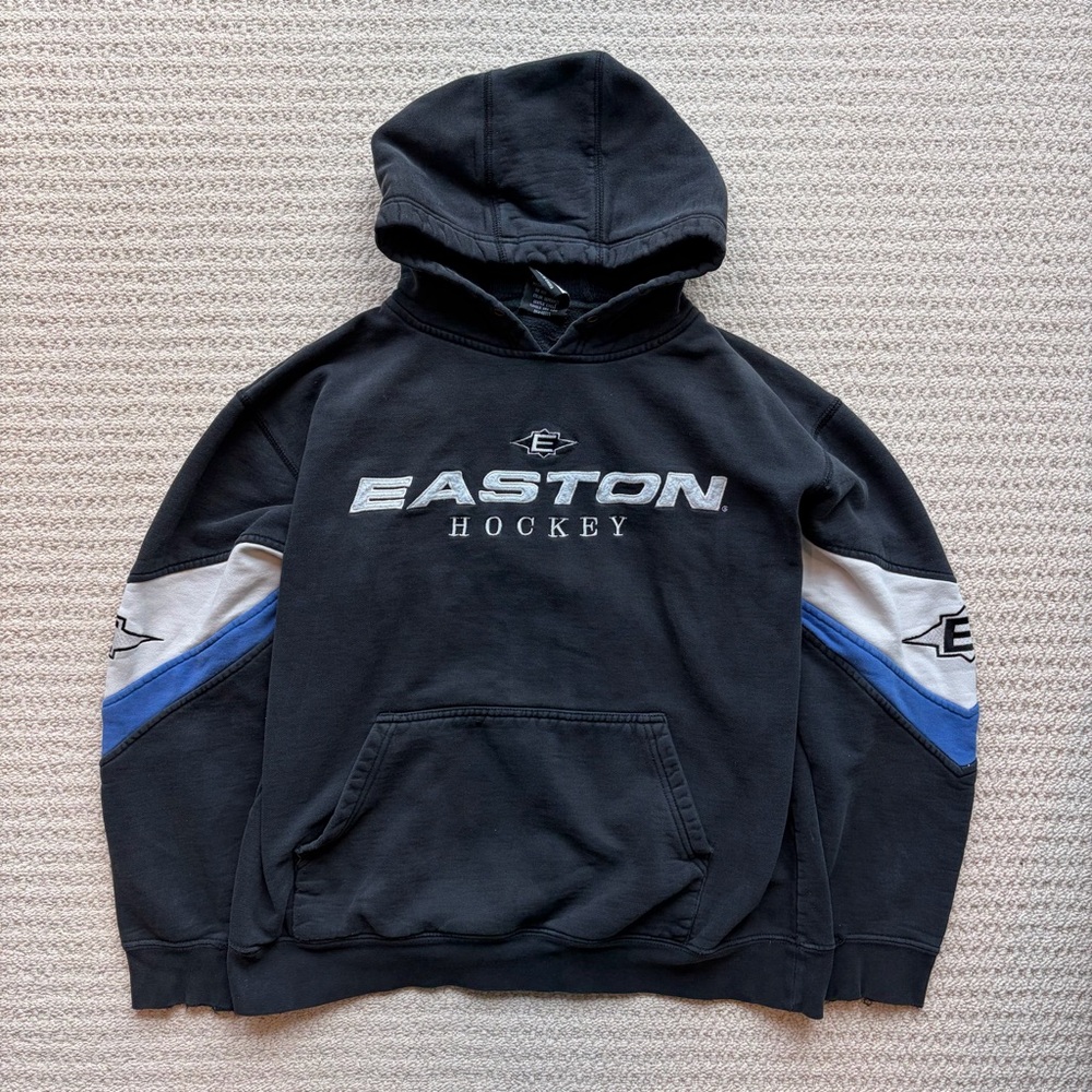 Easton Hockey Black Thrashed Hoodie Streetwear Vintage Casual